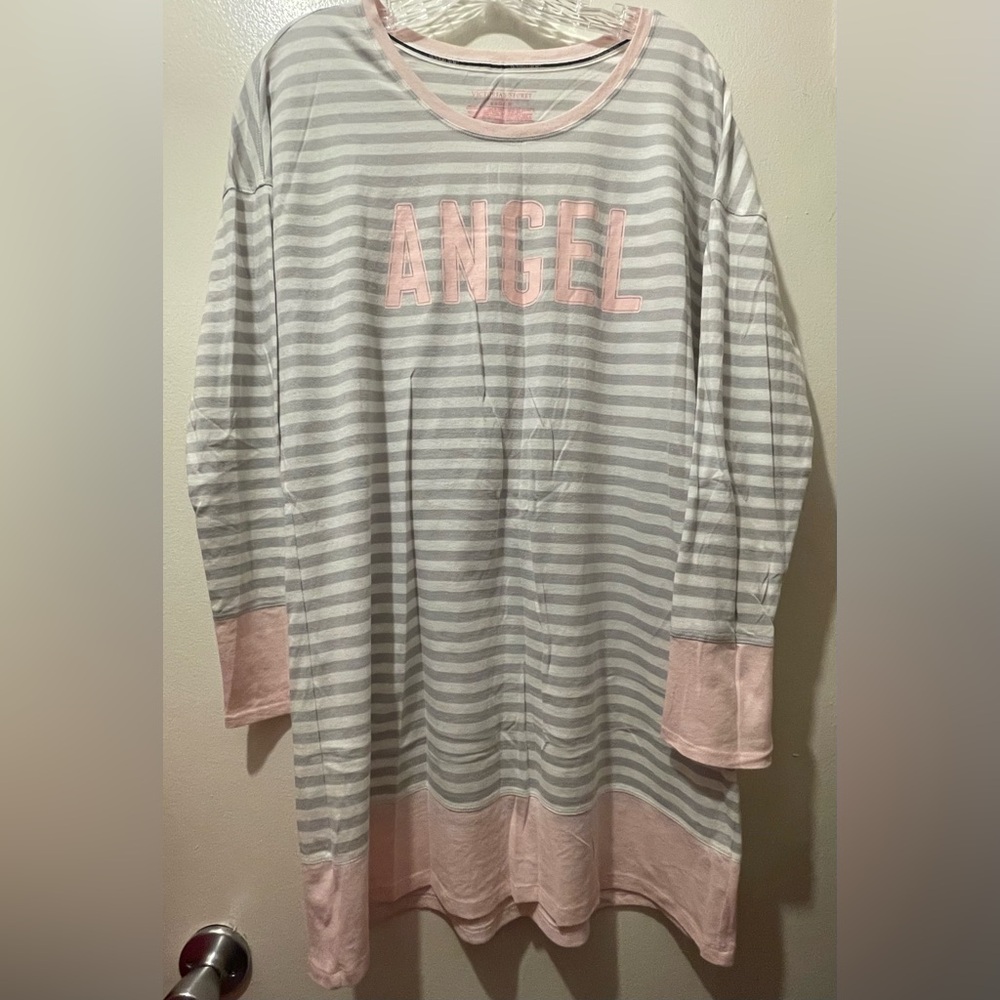 Victoria’s Secret Striped Long Sleeve Pajama Shirt with 'ANGEL' Print